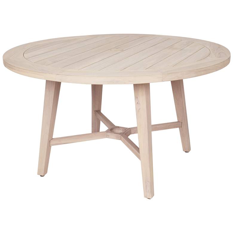 Image 1 Carmel 53 3/4"W Gray Teak Wood Round Outdoor Dining Table