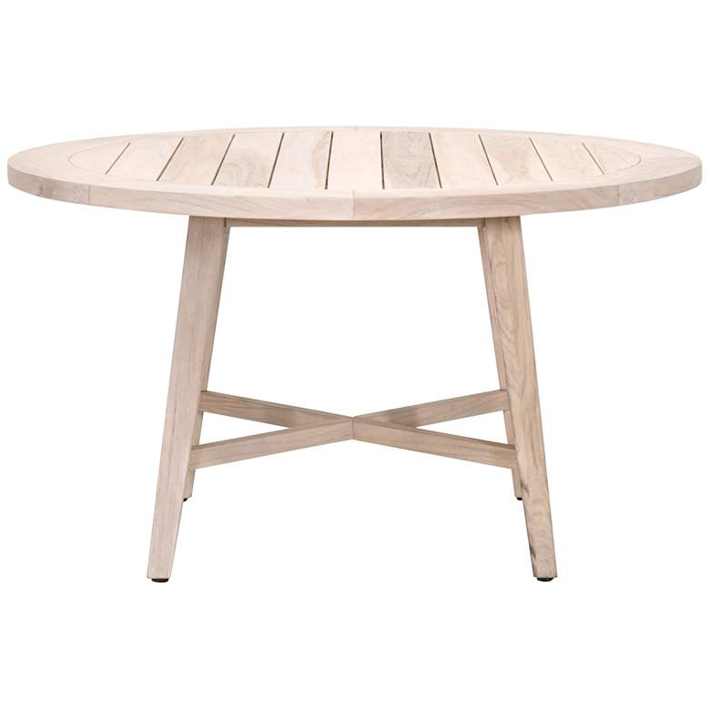 Image 4 Carmel 53 3/4 inchW Gray Teak Wood Round Outdoor Dining Table more views