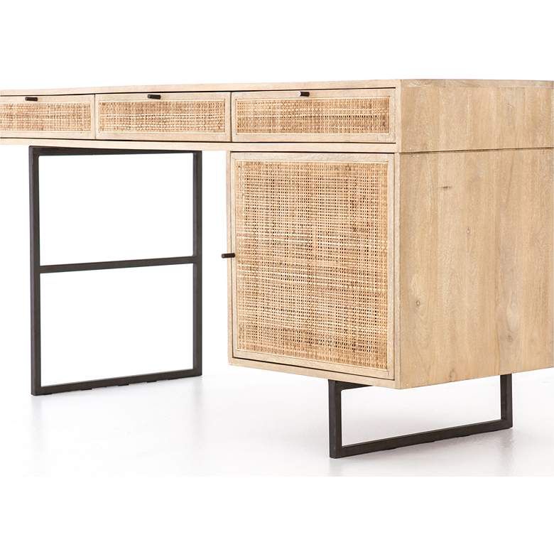 Image 2 Carmel 60 inch Wide Natural Mango and Light Cane 3-Drawer Desk more views