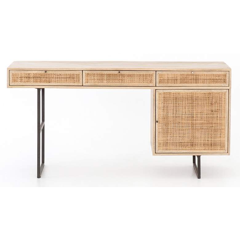 Image 6 Carmel 60 inch Wide Natural Mango and Light Cane 3-Drawer Desk more views