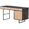 Carmel 60" Wide Black Wash and Light Cane 3-Drawer Desk