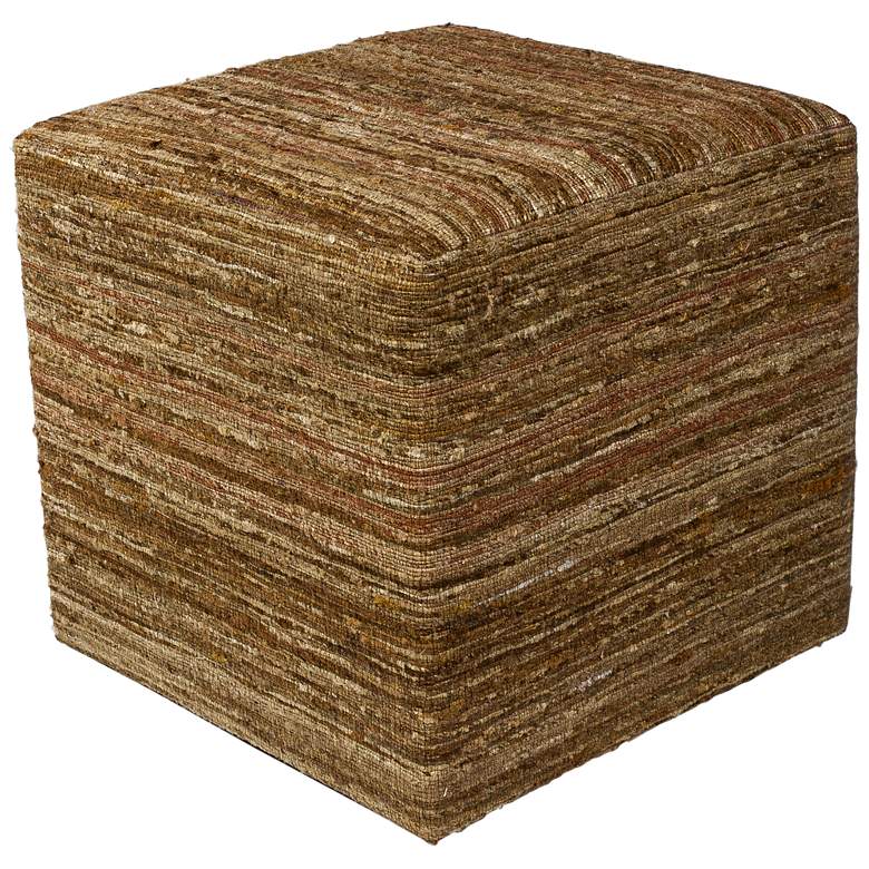 Image 1 Carmel Beige Woven Viscose Square Pouf Ottoman