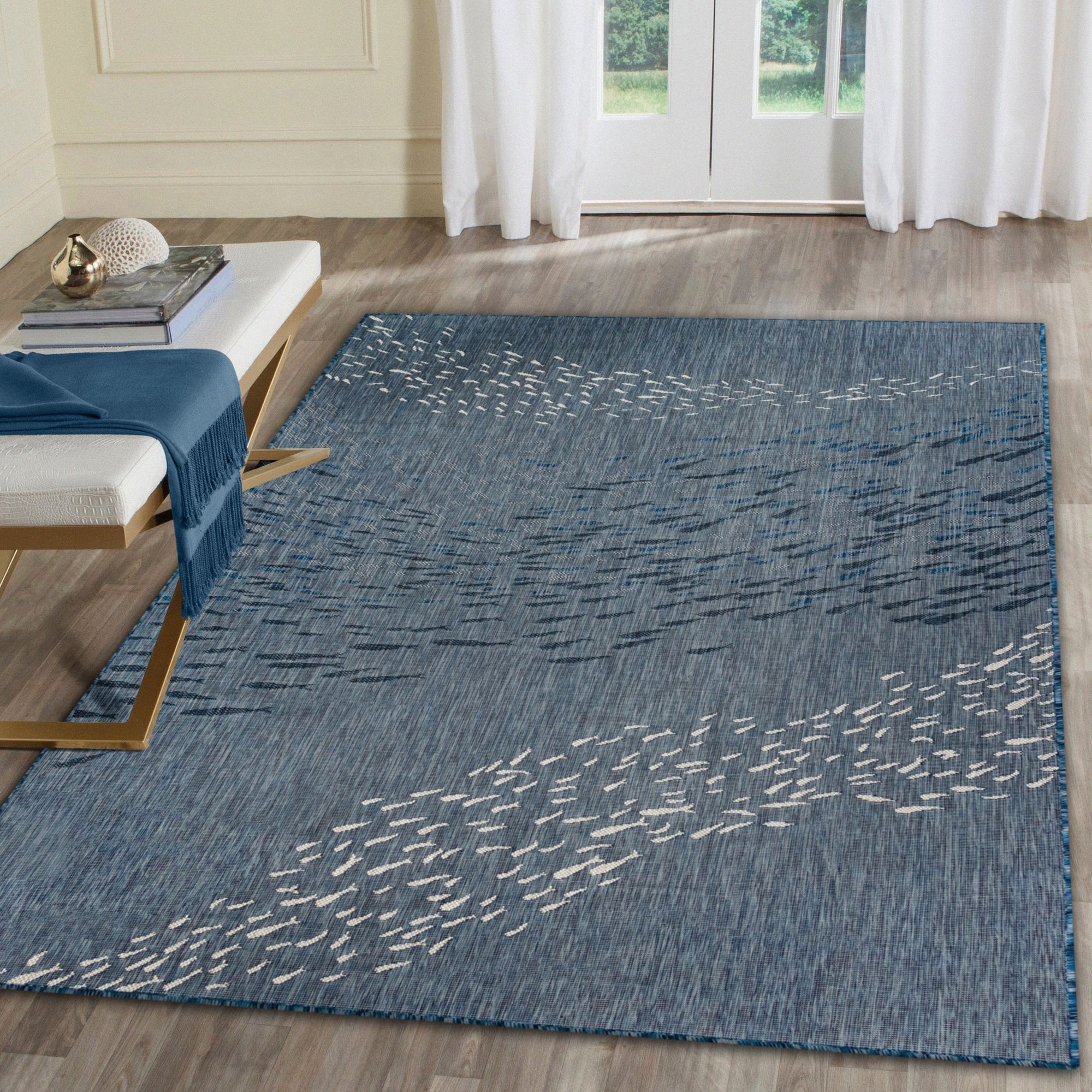 Thumbnail4 of Carmel School of Fish 844933 7'10"x9'10" Navy Area Rug more views