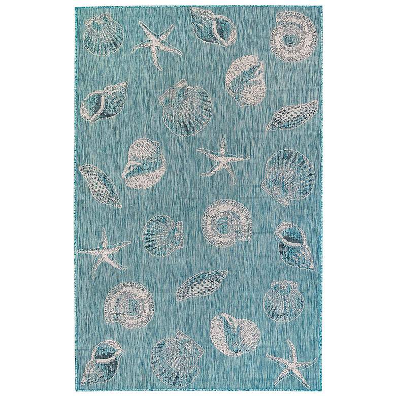 Image 1 Carmel Shells 841404 4'10"x7'6" Aqua Outdoor Area Rug