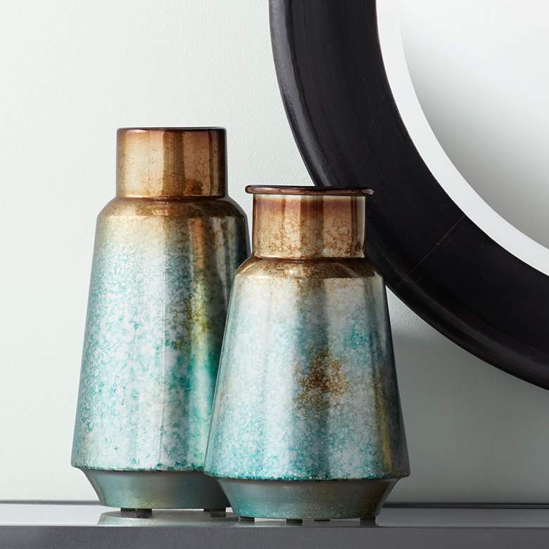 Image 1 Carmen 14 1/2" and 12"H Blue Copper Modern Vases Set