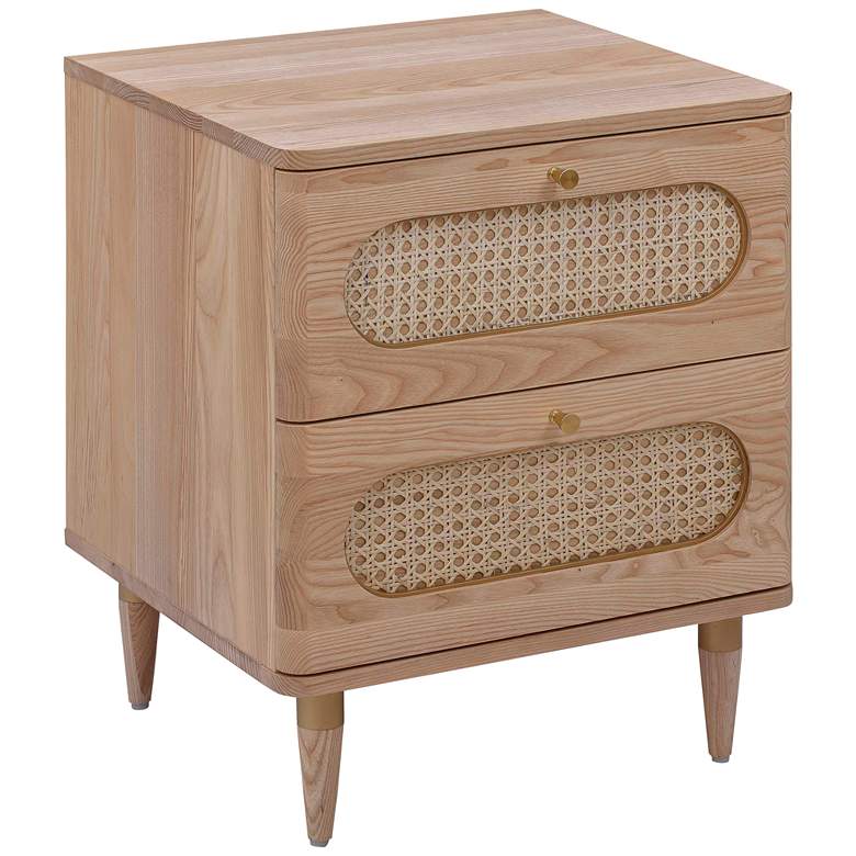 Image 2 Carmen 19" Wide Natural Wood and Cane 2-Drawer Nightstand