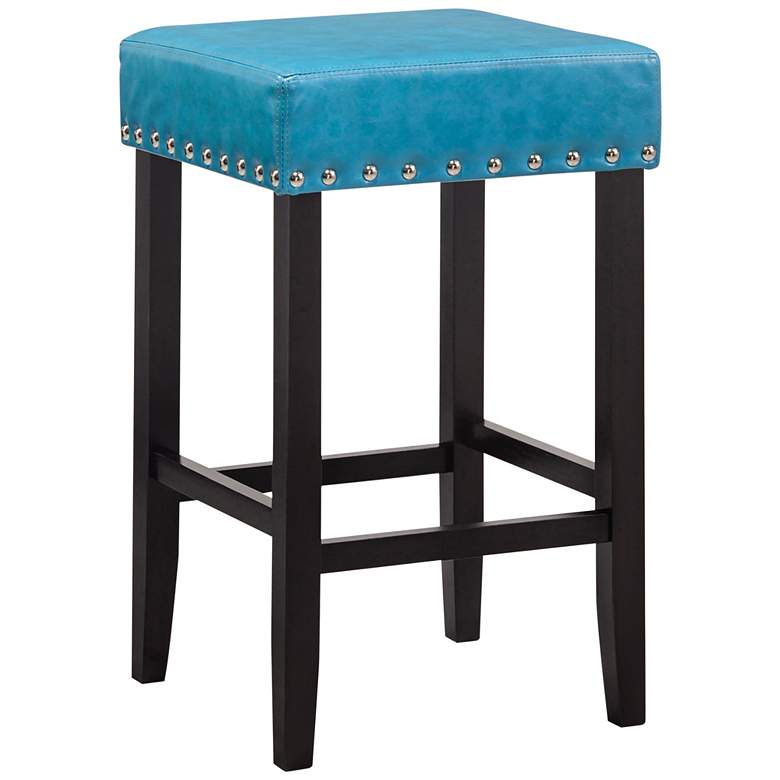 Image 1 Carmen 25 inch Soft Blue Faux Leather Nailhead Counter Stool