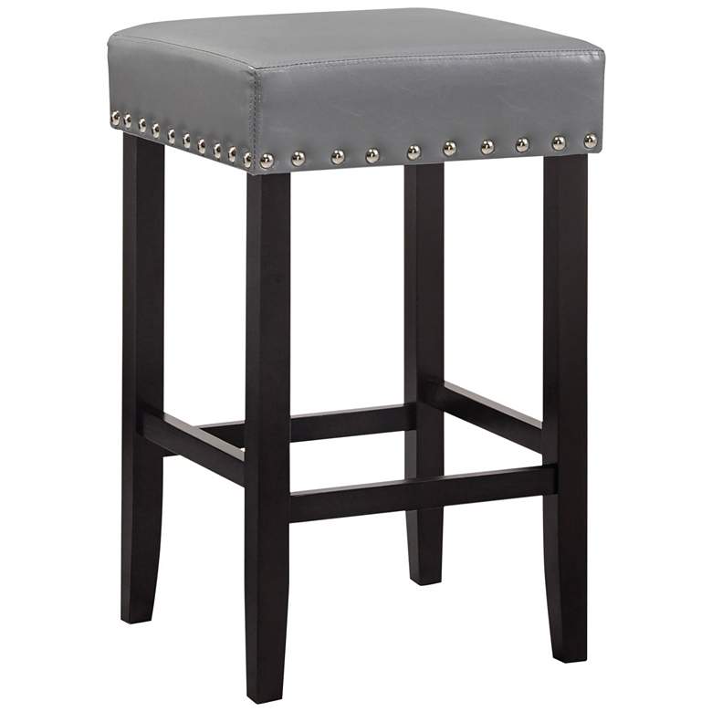 Image 1 Carmen 25" Soft Gray Faux Leather Nailhead Counter Stool