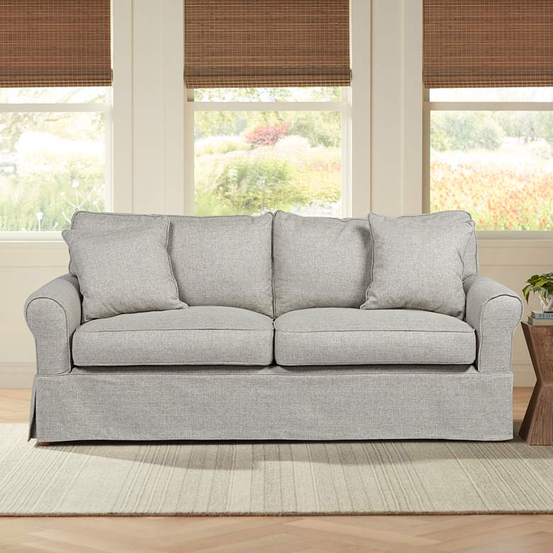 Image 1 Carmen Classic 81 1/4" Wide Cream and Gray Slipcover Sofa