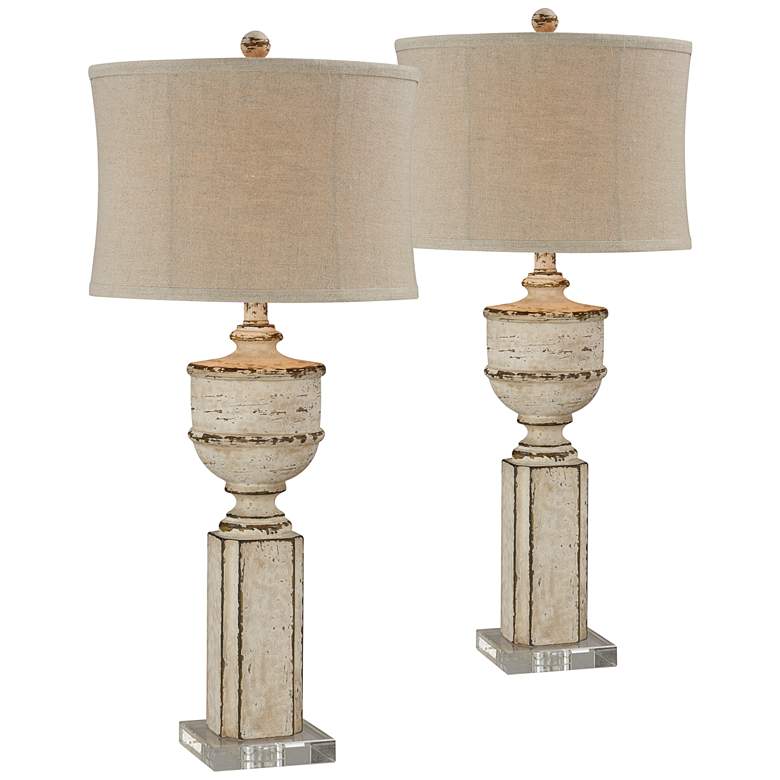 Image 2 Carmen Distressed Creamy White Table Lamps Set of 2