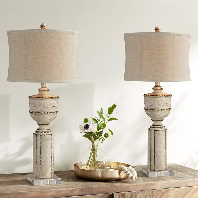Image 1 Carmen Distressed Creamy White Table Lamps Set of 2
