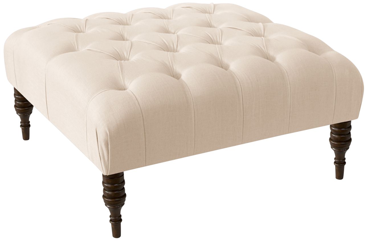 Carmen Linen Talc Tufted Fabric Cocktail Ottoman
