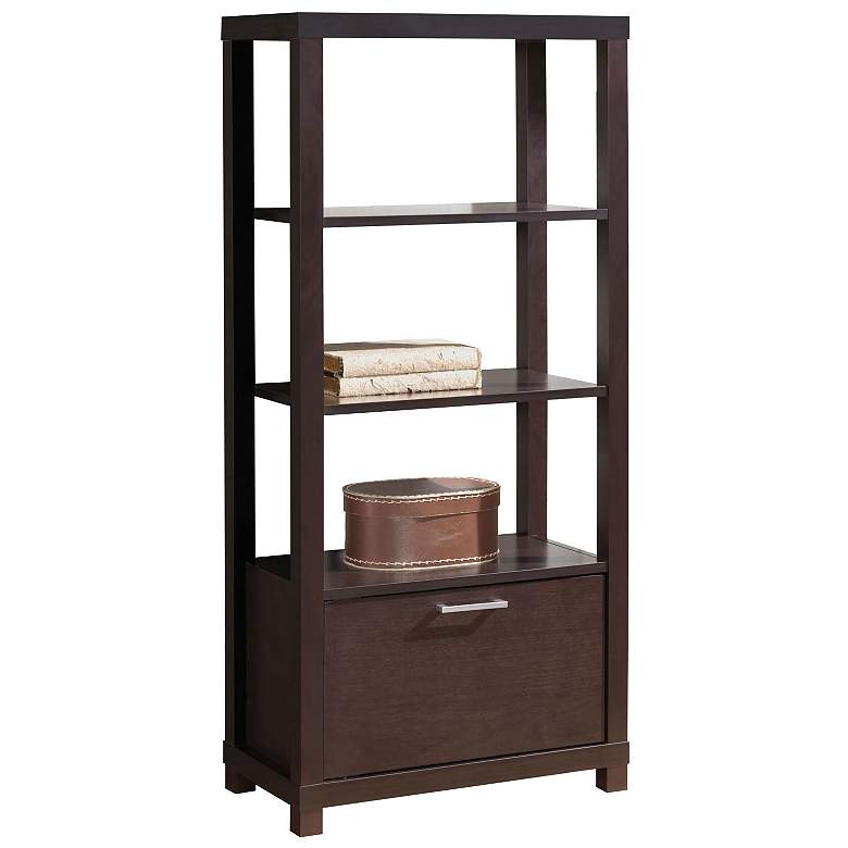 Image 1 Carmeno 3-Shelf with Cabinet Espresso Bookcase