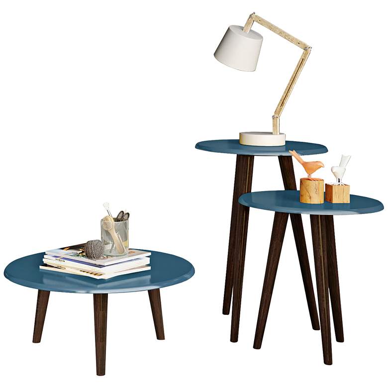 Image 1 Carmine Aqua Blue Gloss 3-Piece Round End Table Set