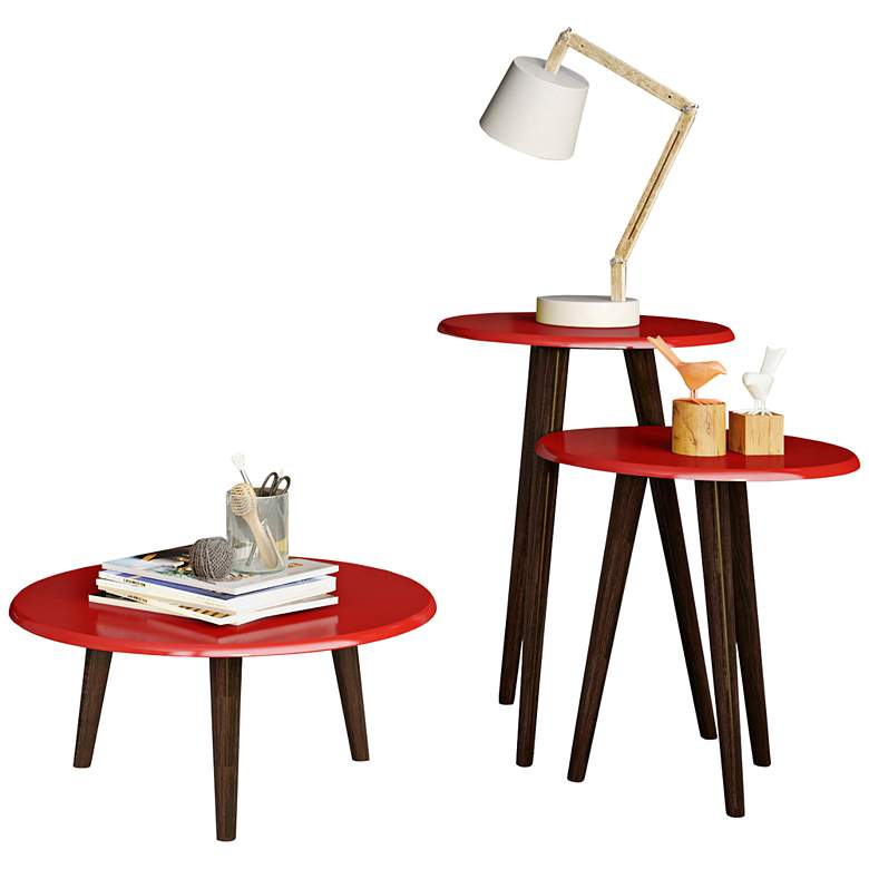 Image 1 Carmine Red Gloss 3-Piece Round End Table Set