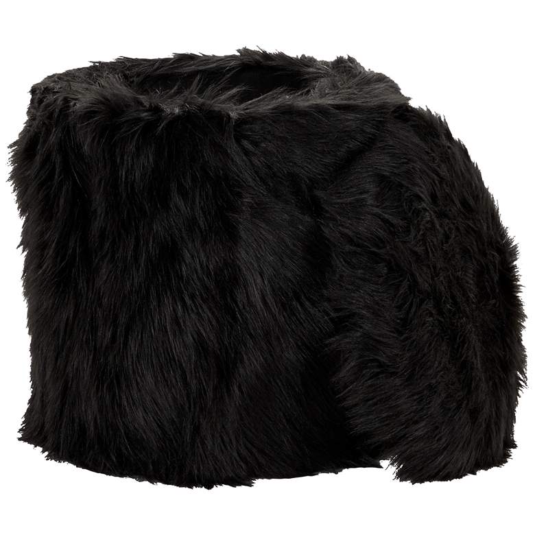 Image 2 Carminna Black Faux Fur Round Accent Stool with Storage