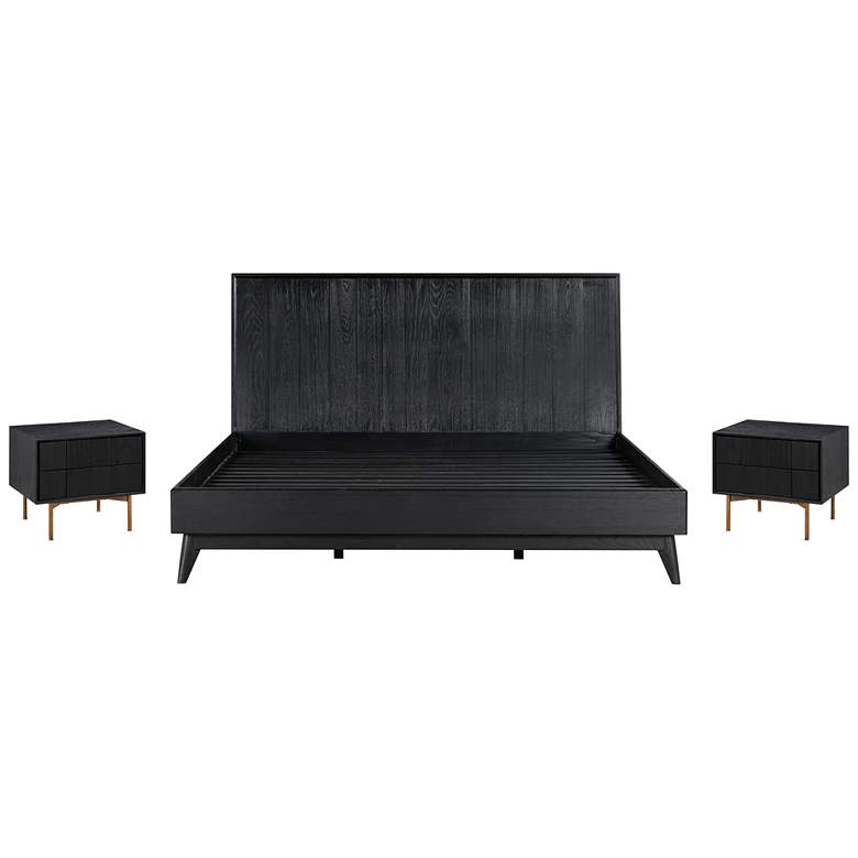 Image 1 Carnaby 3 Piece King Size Bedroom Set in Black Brushed Oak Wood