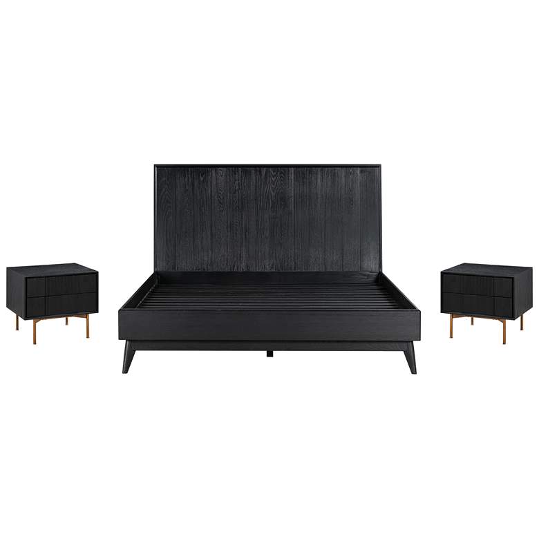 Image 1 Carnaby 3 Piece Queen Size Bedroom Set in Black Brushed Oak Wood