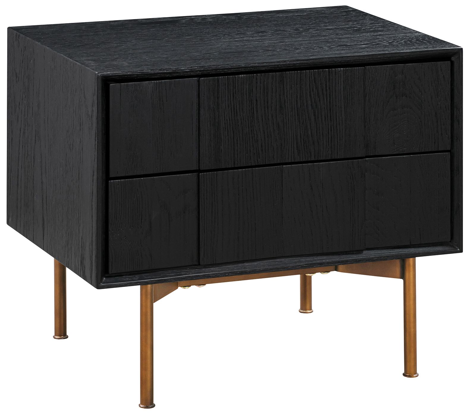 Image 3 Carnaby Nightstand with 2 Drawers in Black Brushed Oak and Bronze more views