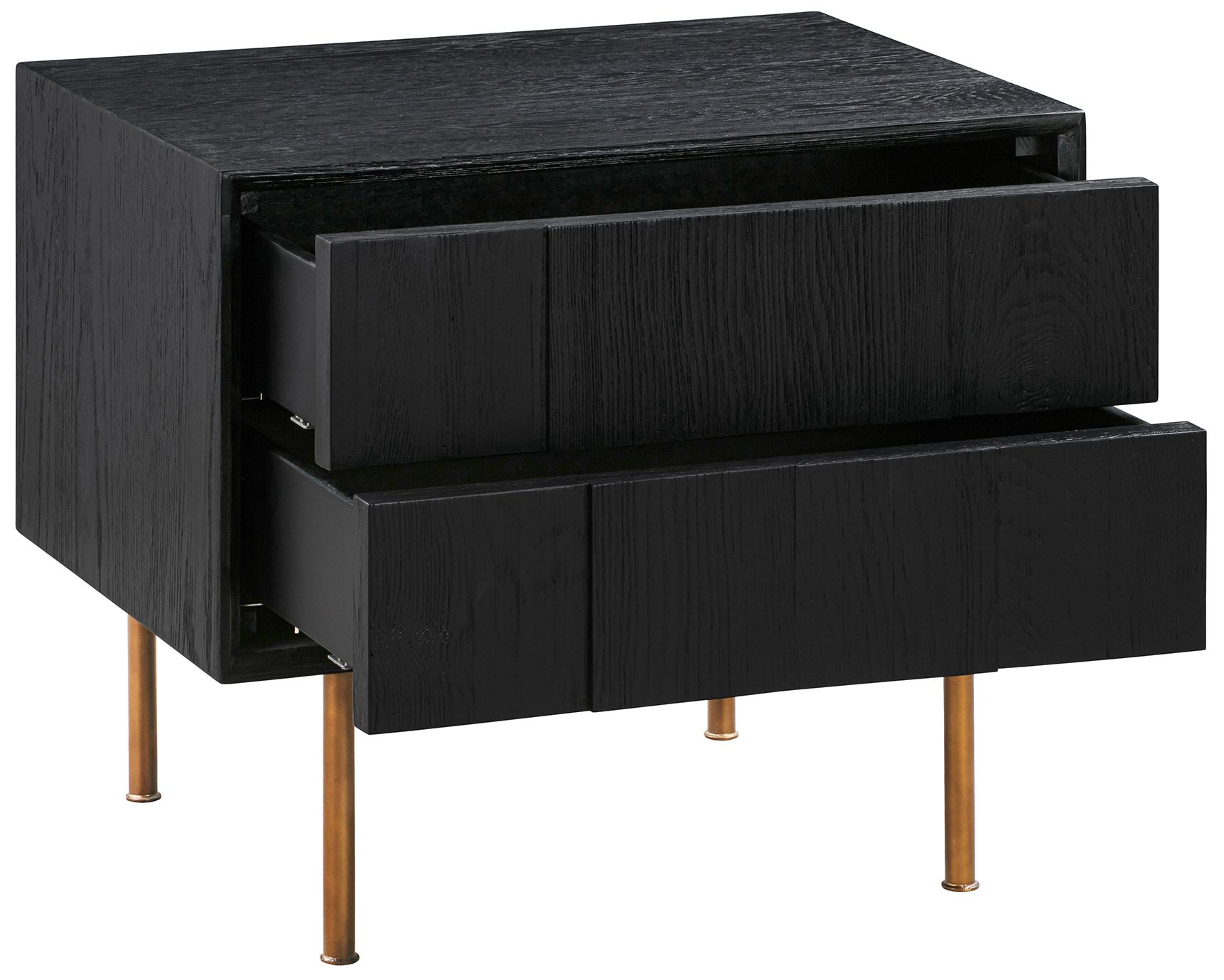 Image 4 Carnaby Nightstand with 2 Drawers in Black Brushed Oak and Bronze more views