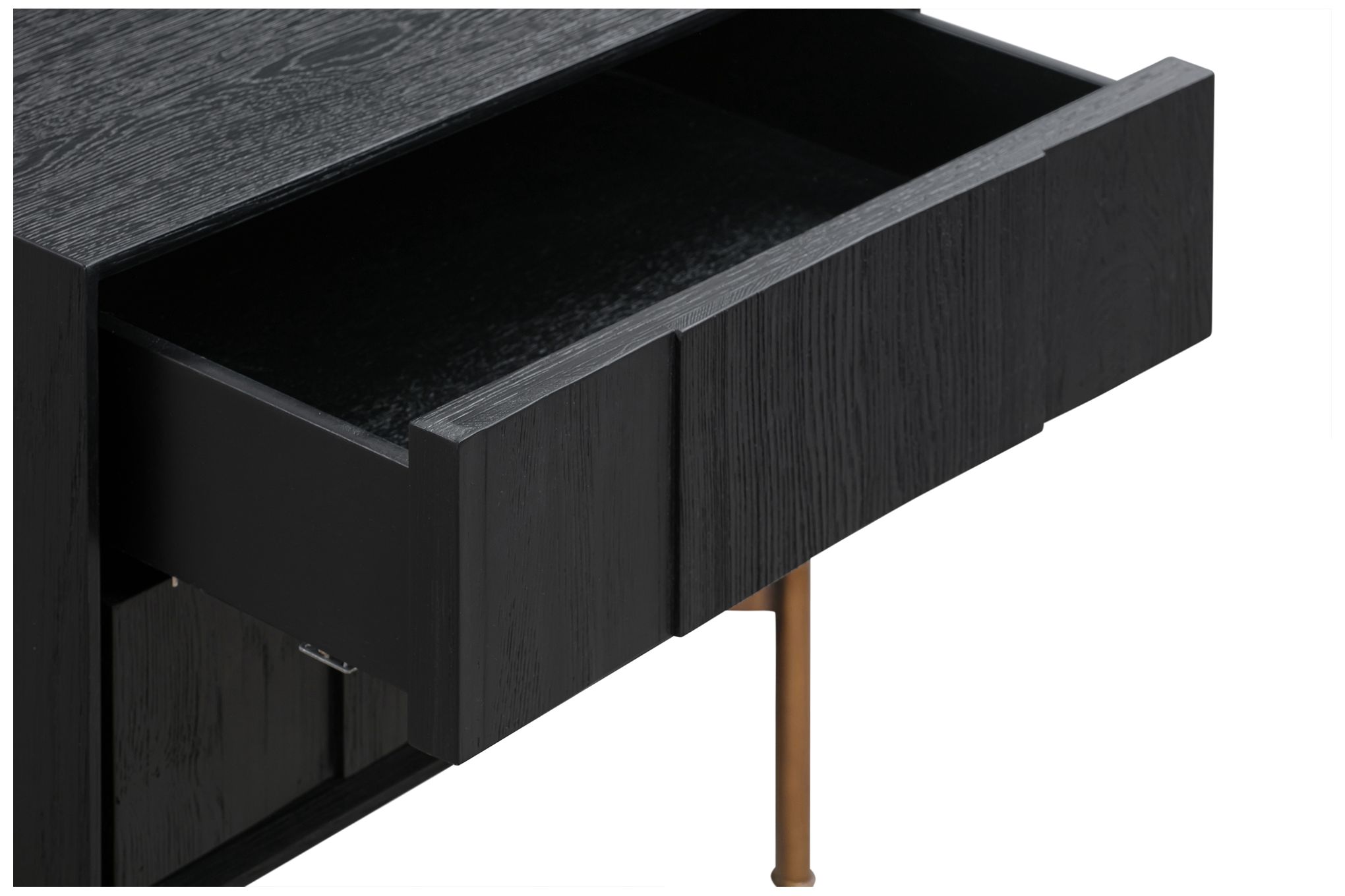 Carnaby Nightstand with 2 Drawers in Black Brushed Oak and Bronze