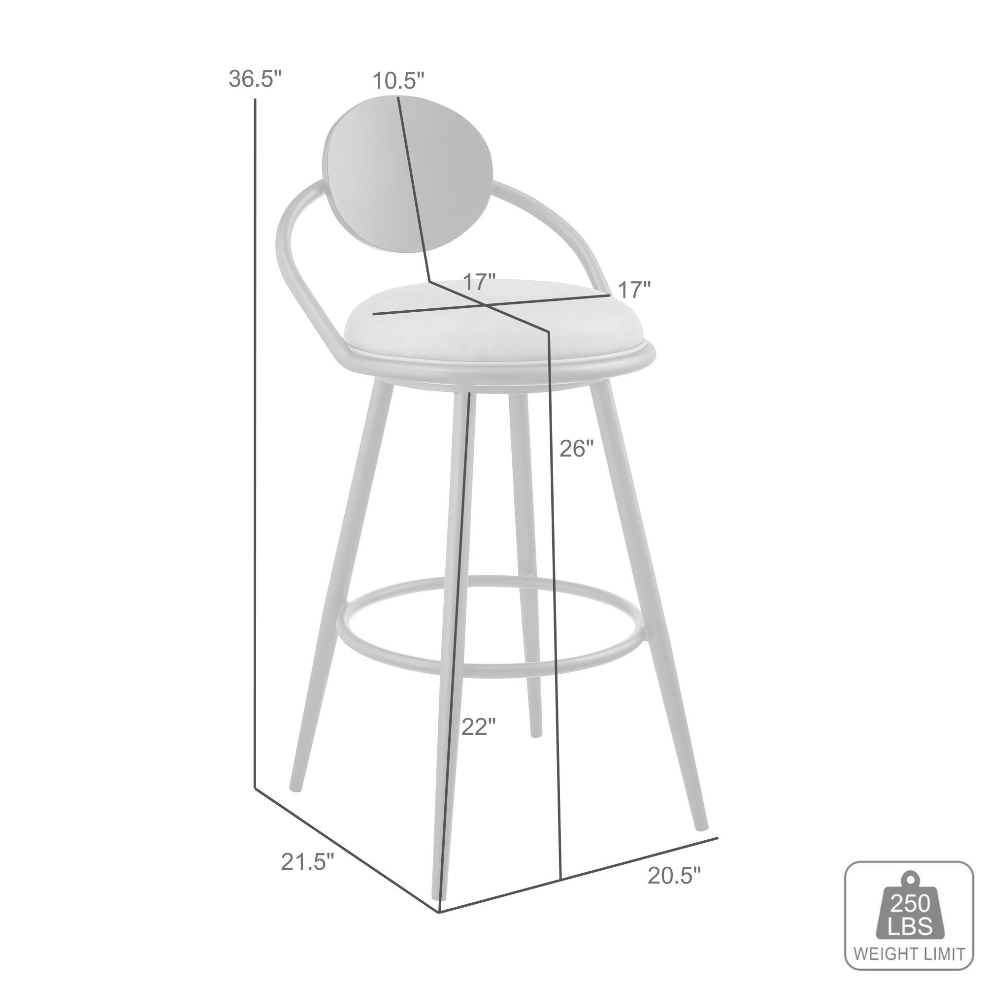 Carnation 26 in. Swivel Counter Stool in Iron & Vintage Black Faux Leat