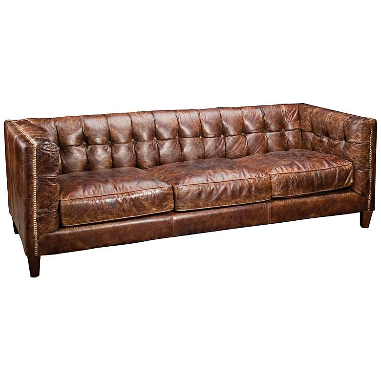 Image 1 Carnegie Abbott Cigar 84 1/2 inch Wide Top Grain Leather Sofa