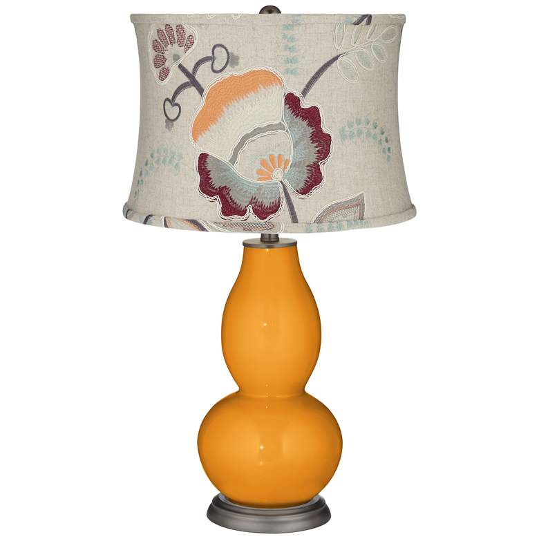 Image 1 Carnival Double Gourd Table Lamp w/ Beige Floral Shade