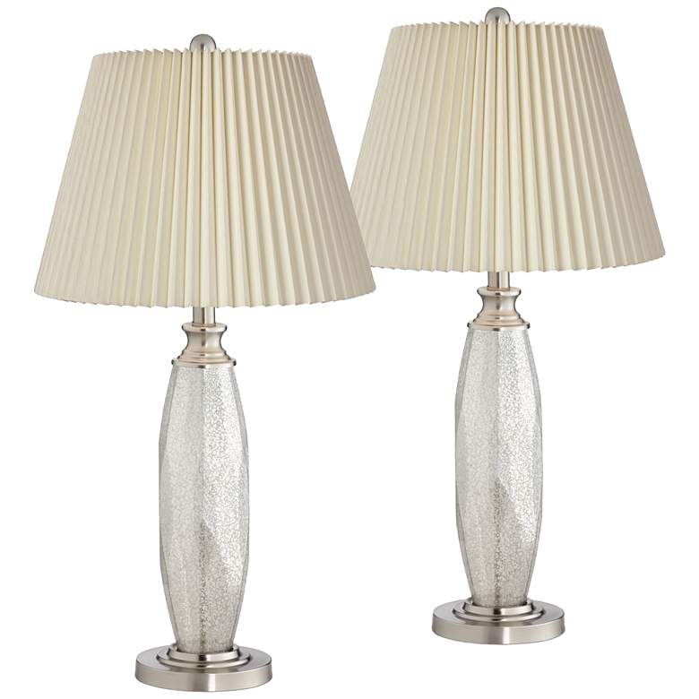 Image 1 Carol Mercury Glass with Ivory Pleat Shades Modern Table Lamps Set of 2
