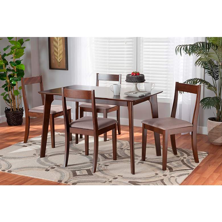 Image 1 Carola Warm Gray Fabric 5-Piece Dining Table and Chair Set