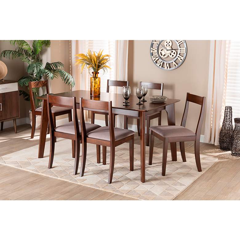 Image 1 Carola Warm Gray Fabric 7-Piece Dining Table and Chair Set