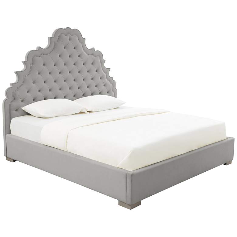 Image 1 Carolina Gray Velvet Tufted Queen Bed
