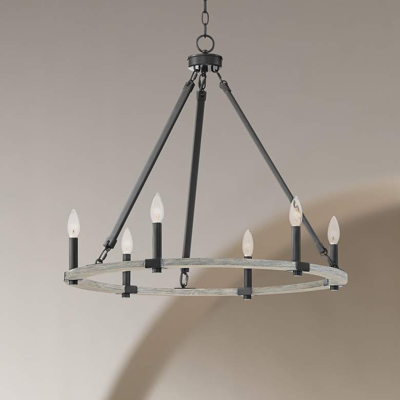 Image 1 Caroline 28" Wide Black and Wood 6-Light Chandelier