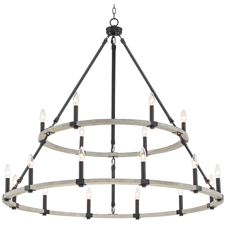 Image 2 Caroline 46 1/4 inch Wide Black and Wood 2-Tier Double Ring Chandelier