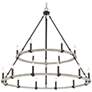 Caroline 46 1/4" Wide Black and Wood 2-Tier Double Ring Chandelier