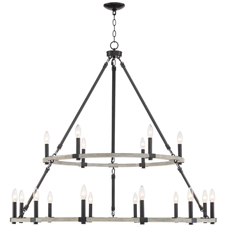 Image 6 Caroline 46 1/4 inch Wide Black and Wood 2-Tier Double Ring Chandelier more views
