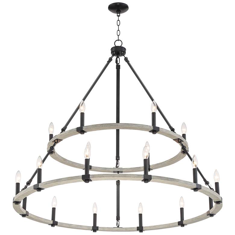 Image 7 Caroline 46 1/4 inch Wide Black and Wood 2-Tier Double Ring Chandelier more views