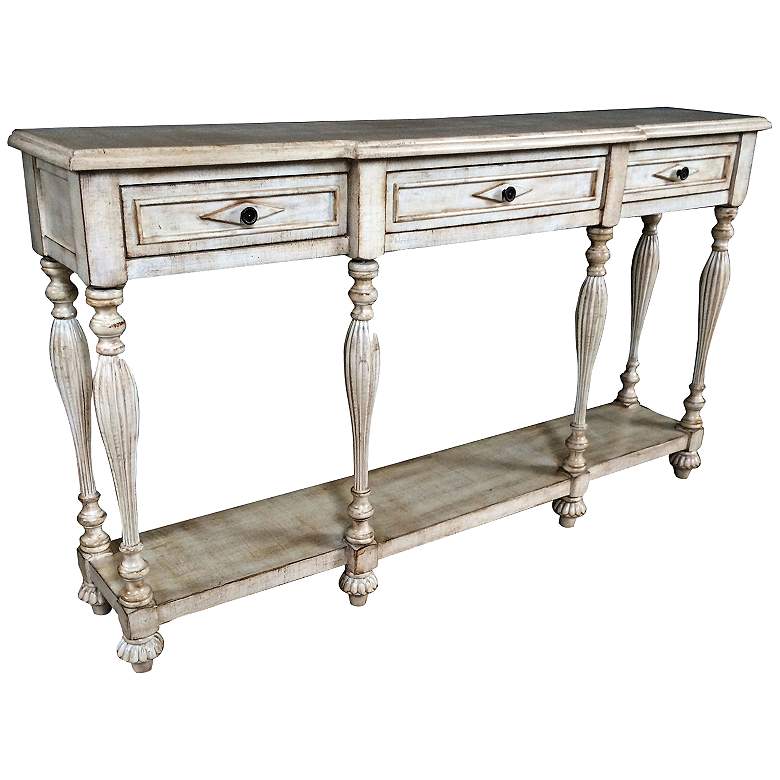 Image 1 Caroline 63 inch Wide Antique White Wood 3-Drawer Console Table