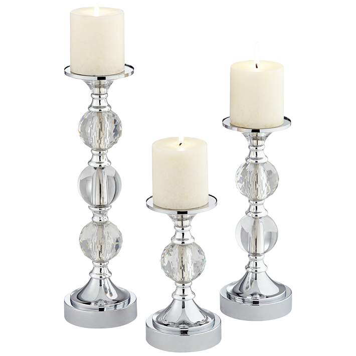 Caroline Chrome and Crystal Pillar Candle Holders Set of 3 - #79X16