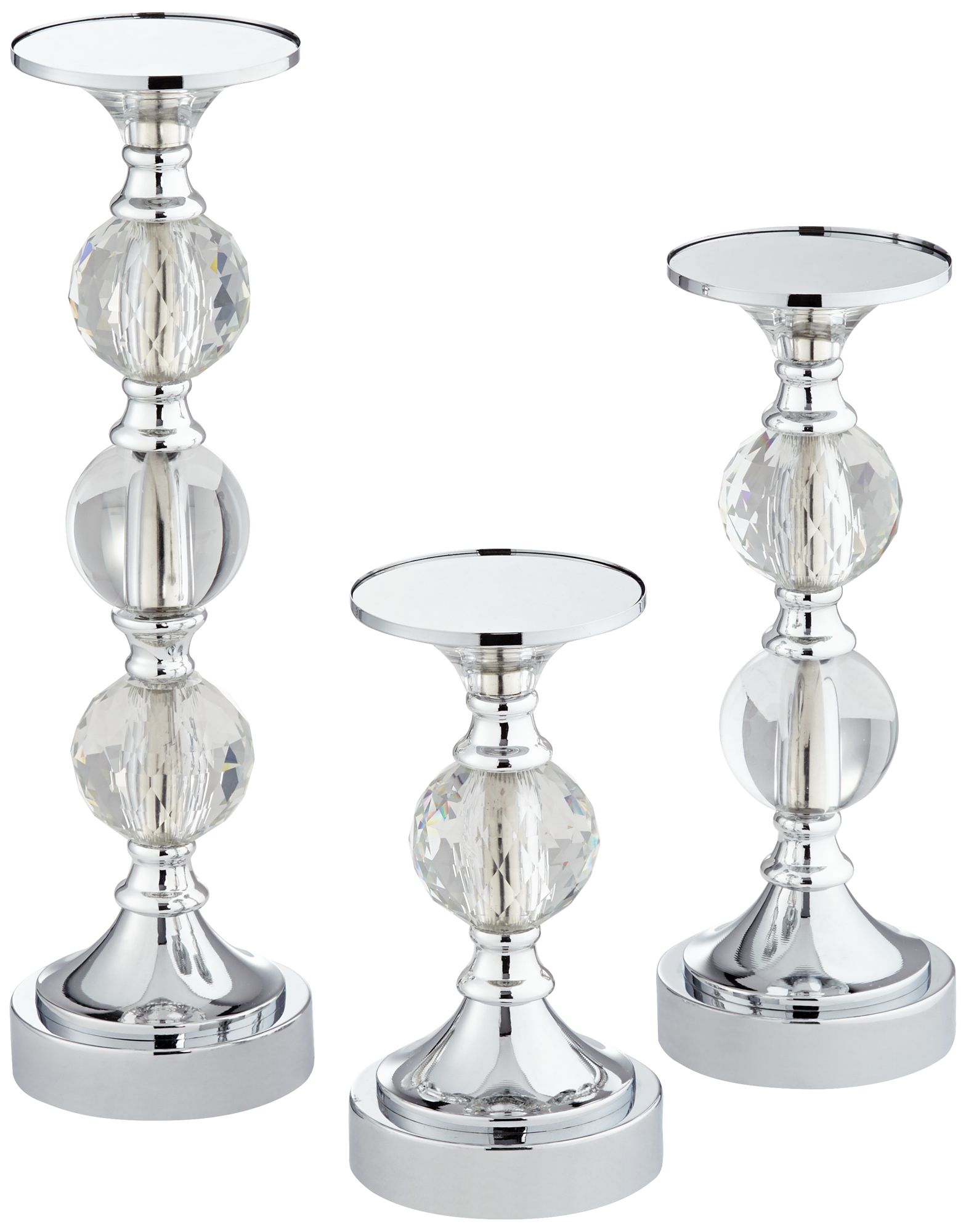 Caroline Chrome and Crystal Pillar Candle Holders Set of 3 79X16 Lamps Plus