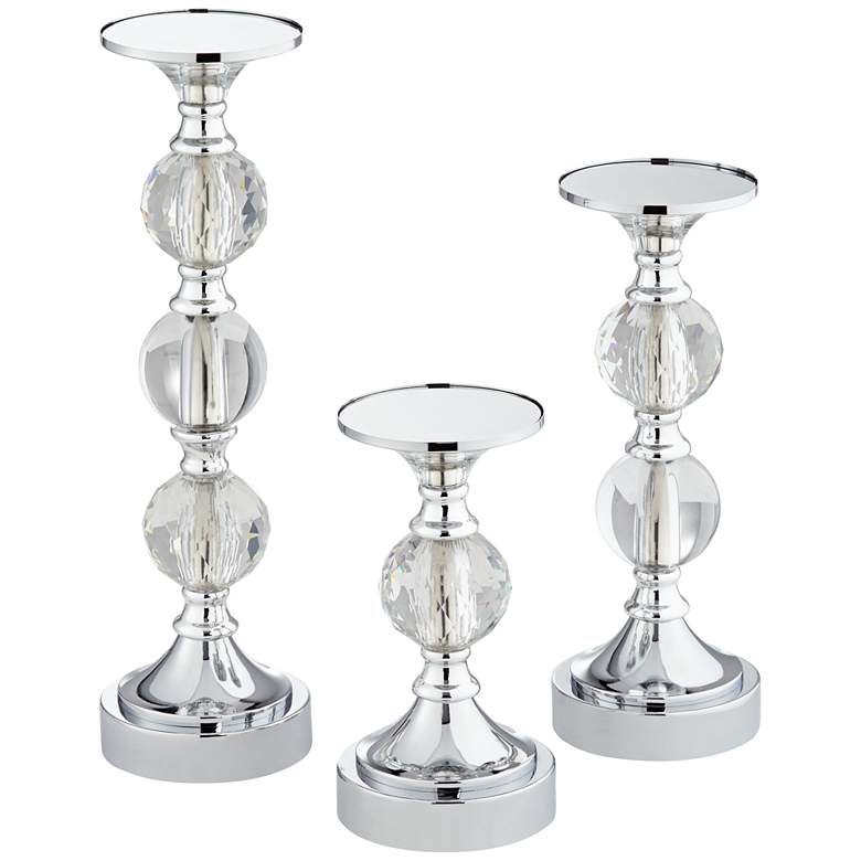 Caroline Chrome and Crystal Pillar Candle Holders Set of 3 more views