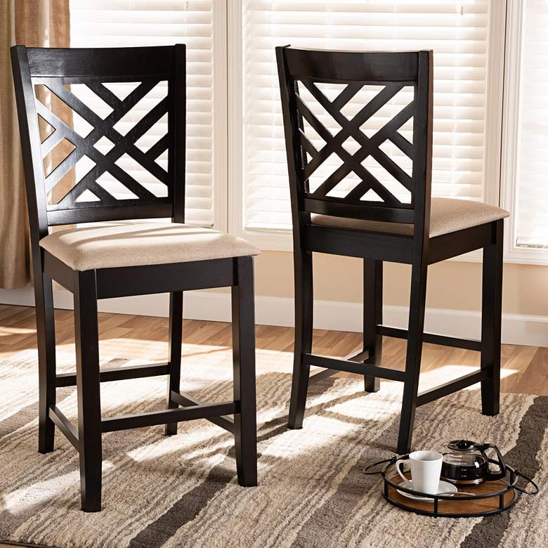 Image 1 Caron 25" Espresso Brown Wood Counter Stools Set of 2