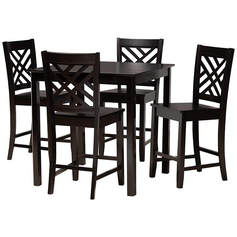 Image 2 Caron Dark Brown Wood 5-Piece Pub Height Dining Set