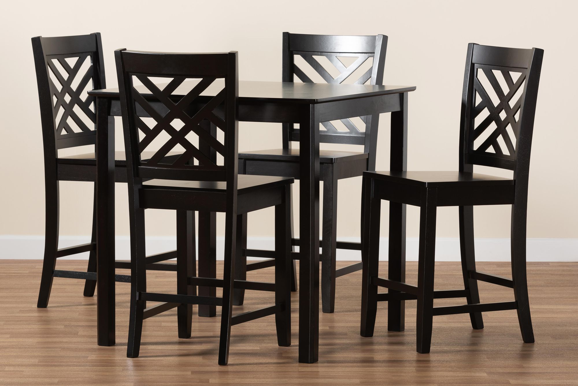 Caron Dark Brown Wood 5-Piece Pub Height Dining Set in scene