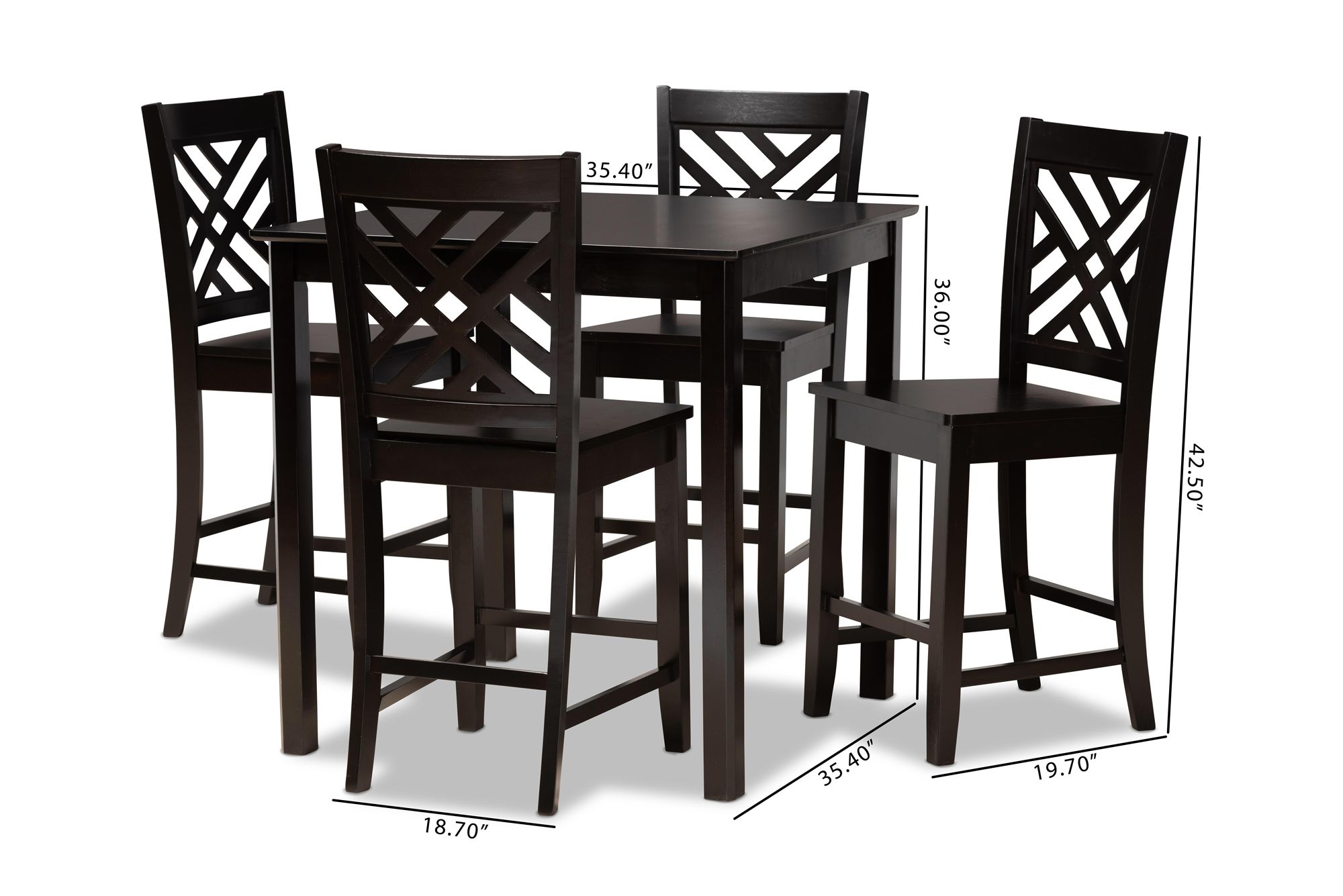 Caron Dark Brown Wood 5-Piece Pub Height Dining Set in scene