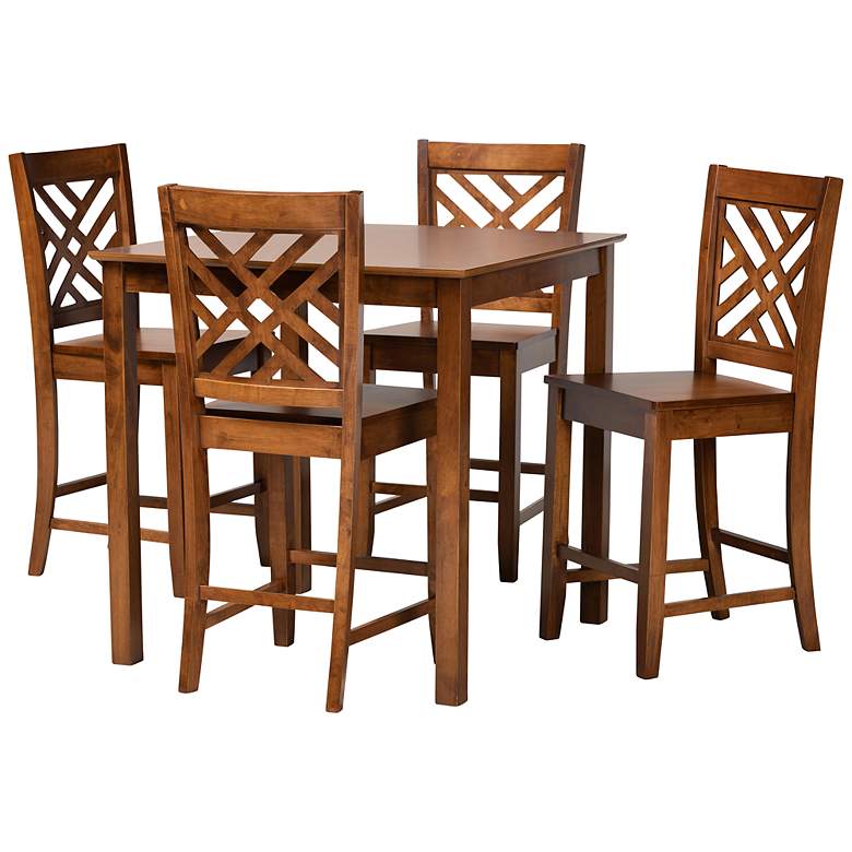 Image 2 Caron Walnut Brown Wood 5-Piece Pub Height Dining Set