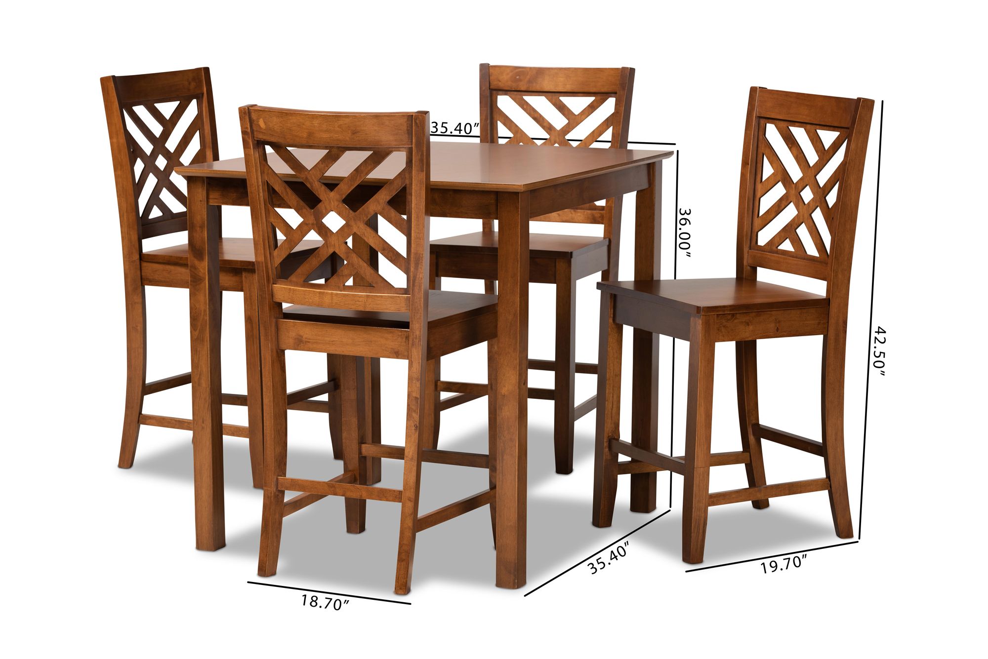 Caron Walnut Brown Wood 5-Piece Pub Height Dining Set in scene