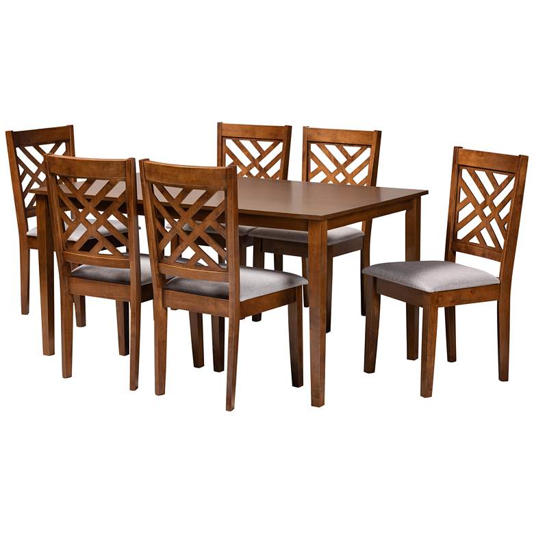 Image 1 Caron Walnut Brown Wood 7-Piece Dining Table and Chair Set
