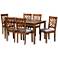 Caron Walnut Brown Wood 7-Piece Dining Table and Chair Set