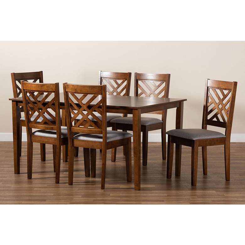 Image 7 Caron Walnut Brown Wood 7-Piece Dining Table and Chair Set more views